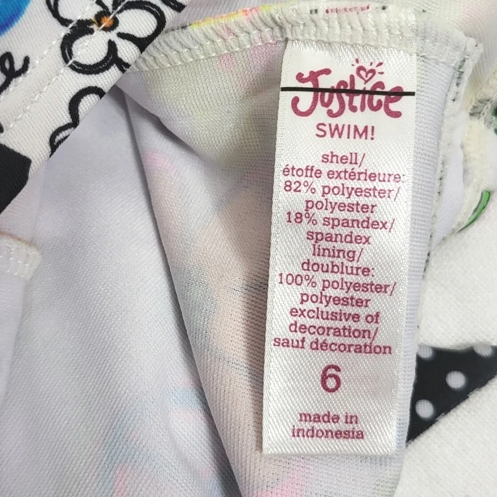 Justice Girls White Black Orange Floral Peace &‎ Love Two Piece Swimsuit 6 NWOT